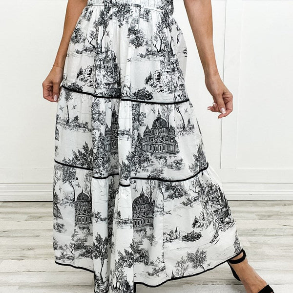 Marcelline| Timeless Toile Maxi – Elegant Flattering Comfort with Effortless Flow