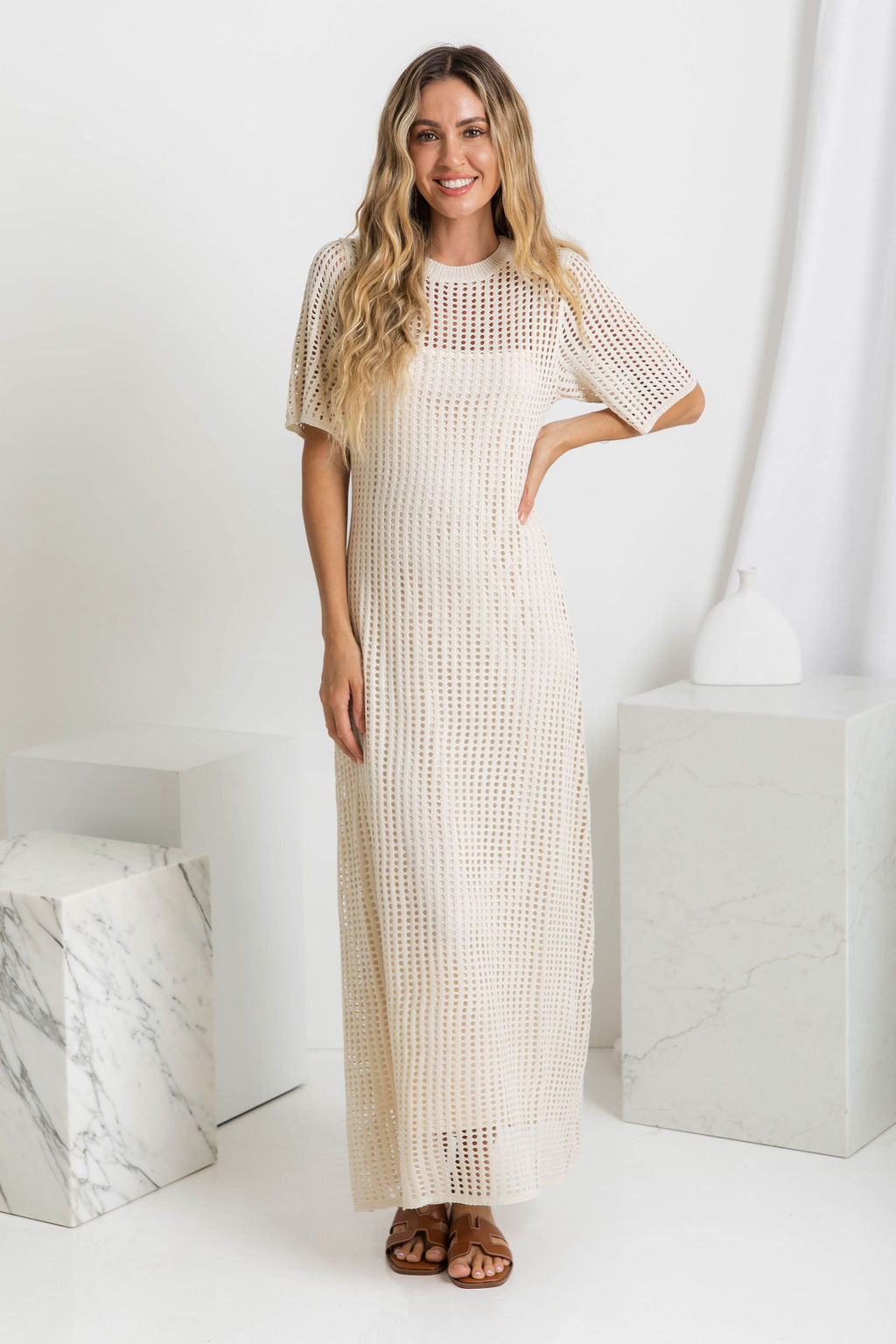 ESSENTIAL - Airlie Crochet Maxi Dress - Natural