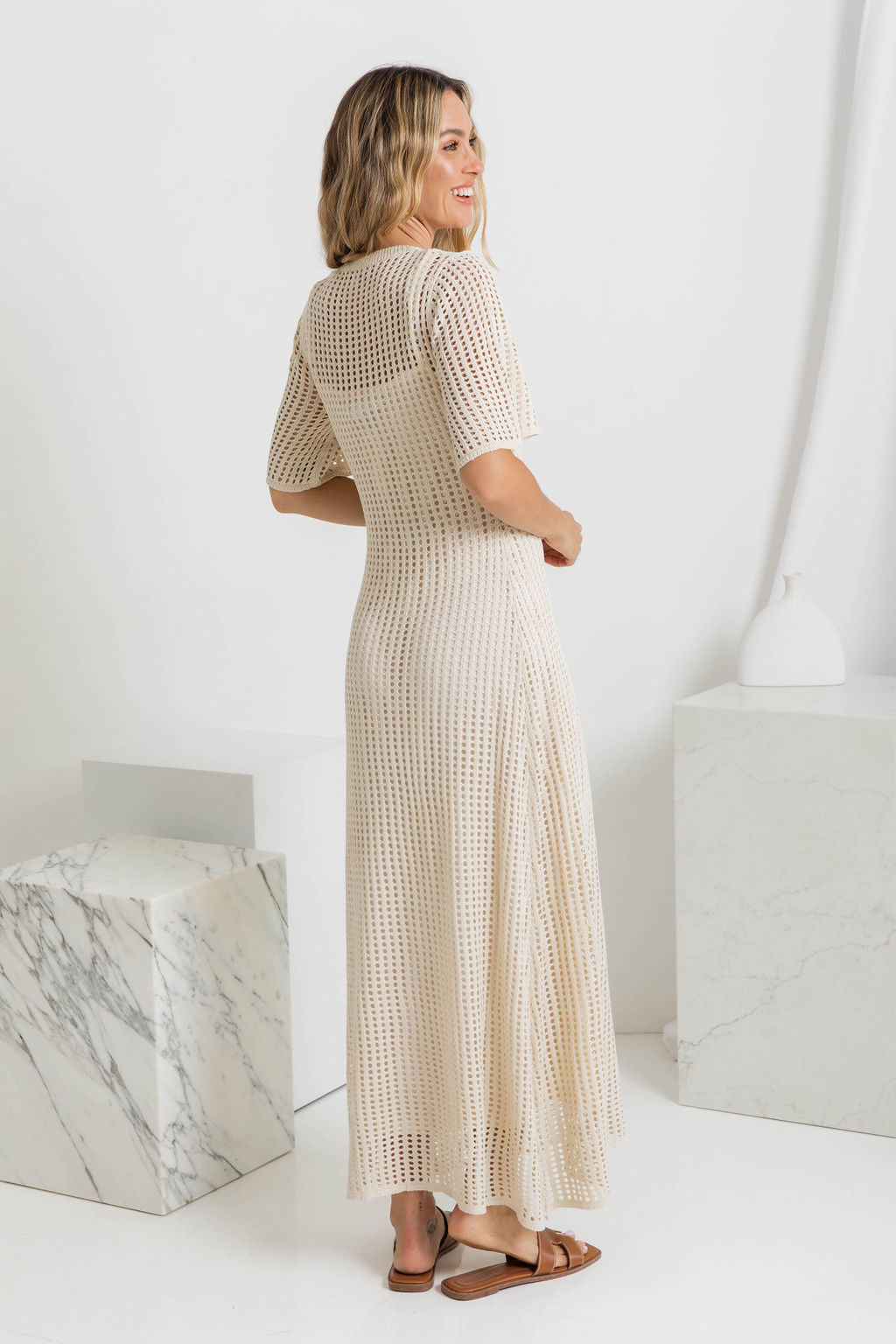 ESSENTIAL - Airlie Crochet Maxi Dress - Natural