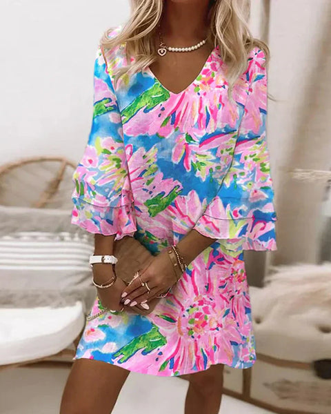 Rosalie | Romantic Floral Print V-Neck Mini Dress