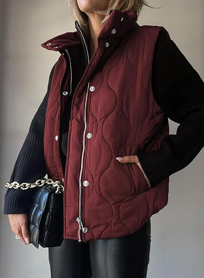 PAMMY™ - Gilet matelassé classique à boutons et fermeture éclair avec col