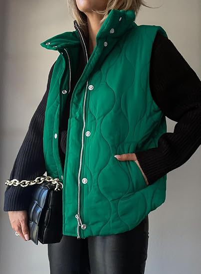 PAMMY™ - Gilet matelassé classique à boutons et fermeture éclair avec col