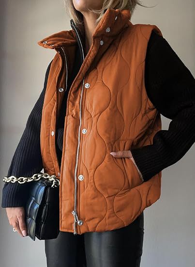 PAMMY™ - Gilet matelassé classique à boutons et fermeture éclair avec col