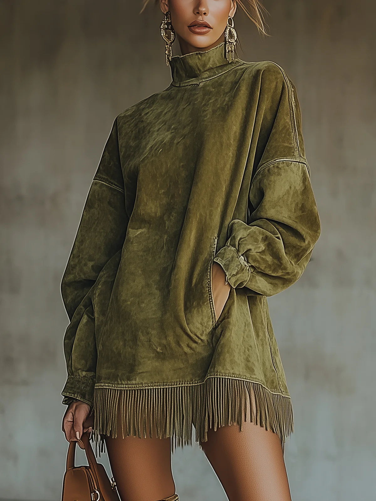 Sheri | Robe en Suède Frangé Confortable