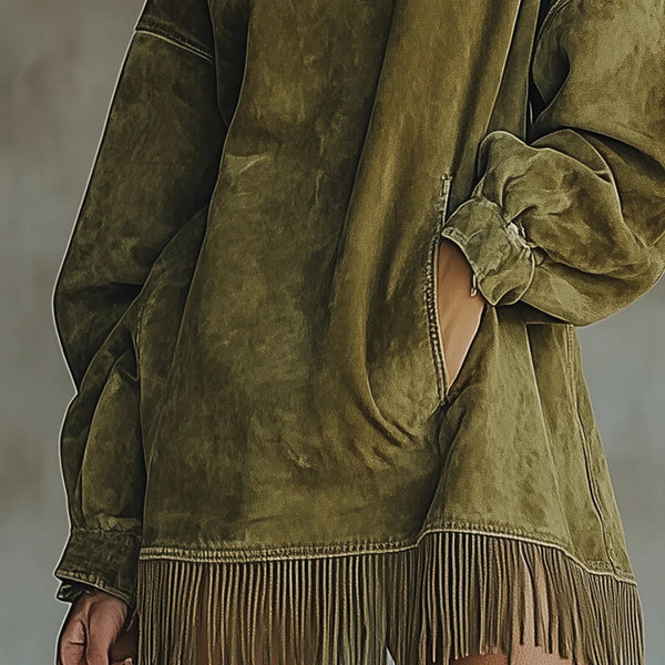 Amalia | High-Neck Suede Fringe Dress