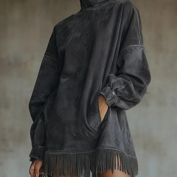 Amalia | High-Neck Suede Fringe Dress