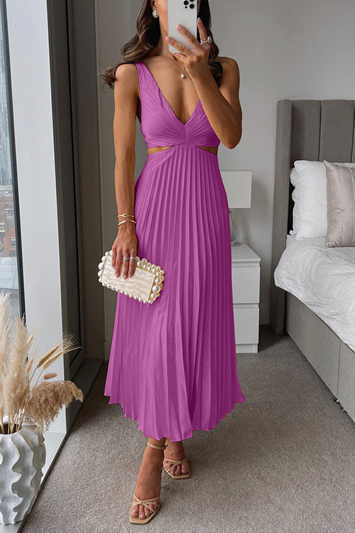 EVA™ | Robe Maxi Plissée Sans Manches avec Taille Découpée