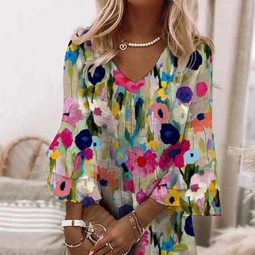 Rosalie | Romantic Floral Print V-Neck Mini Dress