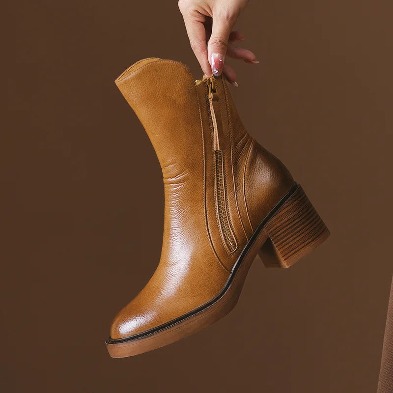 Virelle | Bottes d'hiver à talon bloc en cuir premium