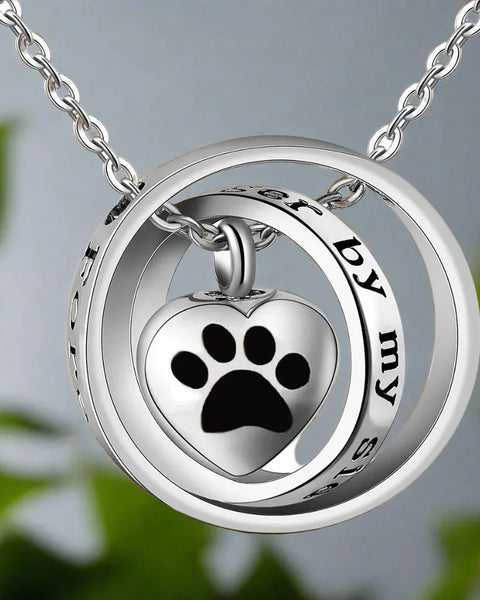 "No Longer By My Side, Forever In My Heart" – Stainless Steel Urn Paw Necklace
