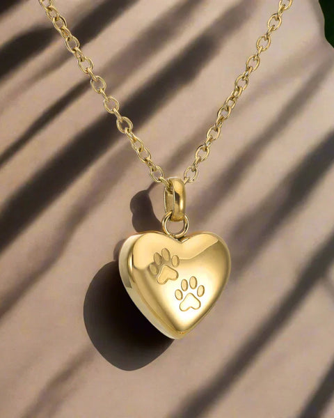 Pet Memorial Urn Necklace – Heart-Shaped Pendant with Paw Engraving