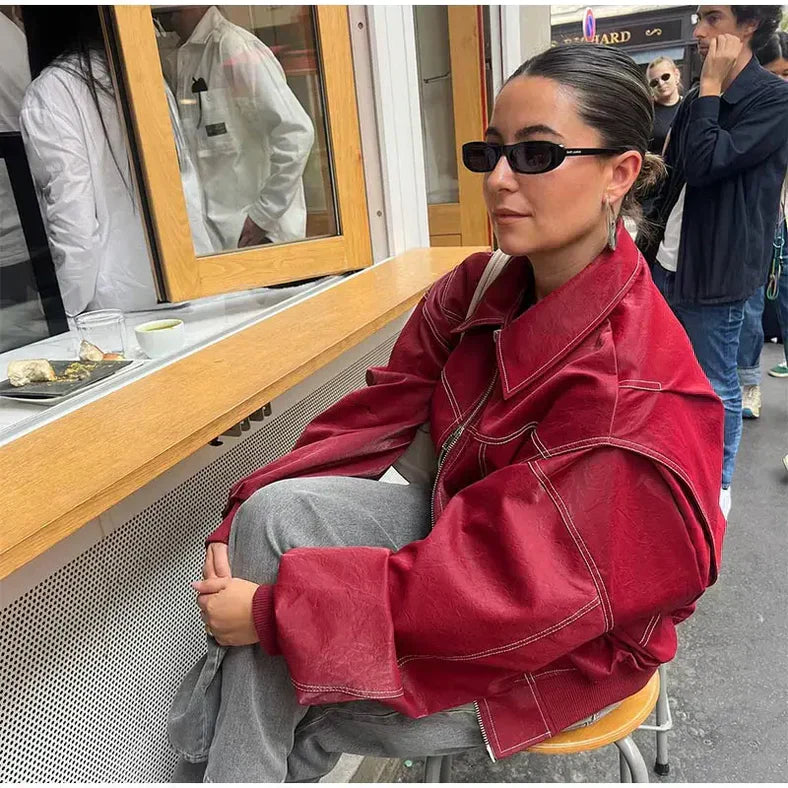 Faye™ - Veste en Cuir Oversized