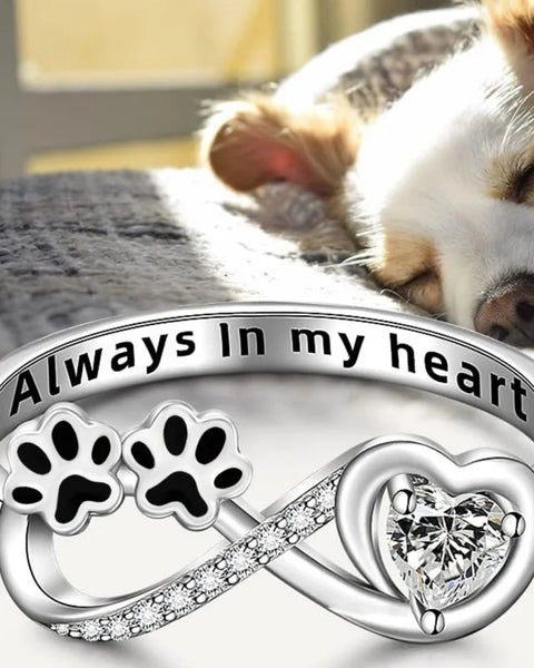 Zirconia Paw Ring with Heart and Infinity Design