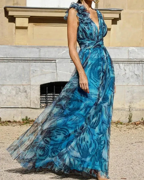 Léna™ | ROBE MAXI BLEU PAON