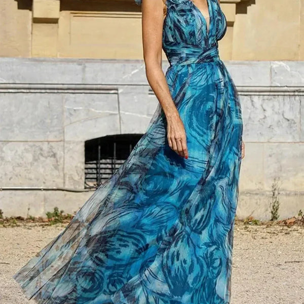 Léna™ | ROBE MAXI BLEU PAON