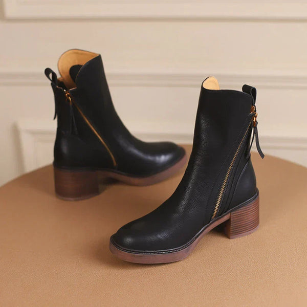 Virelle | Bottes d'Hiver en Cuir Premium à Talon Bloc