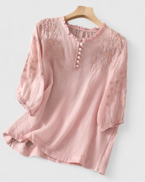Solenne | Embroidered Comfort Blouse - Cotton-Linen