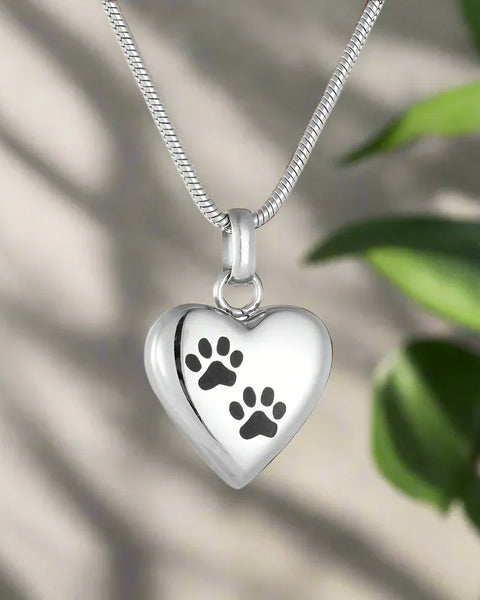 Pet Memorial Urn Necklace – Heart-Shaped Pendant with Paw Engraving