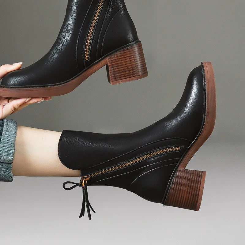Virelle | Bottes d'hiver à talon bloc en cuir premium