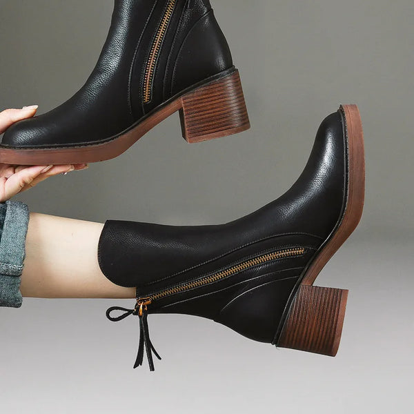 Virelle | Bottes d'hiver à talon bloc en cuir premium