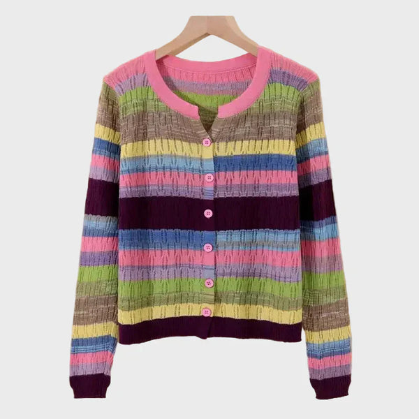 Desiree | Cardigan Tricoté Avec Design Rayé Inspiré des Années Passées