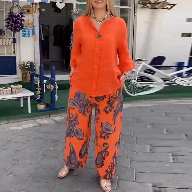 Marielle | Vintage Print Two-Piece Set – Polished Comfort, Effortless Style