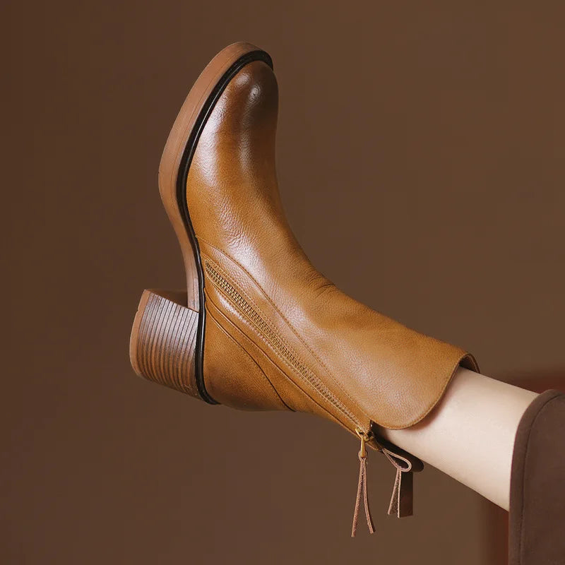 Virelle | Bottes d'Hiver en Cuir Premium à Talon Bloc