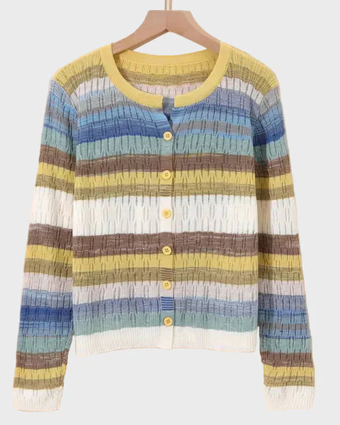 Desiree | Cardigan Tricoté Avec Design Rayé Inspiré des Années Passées