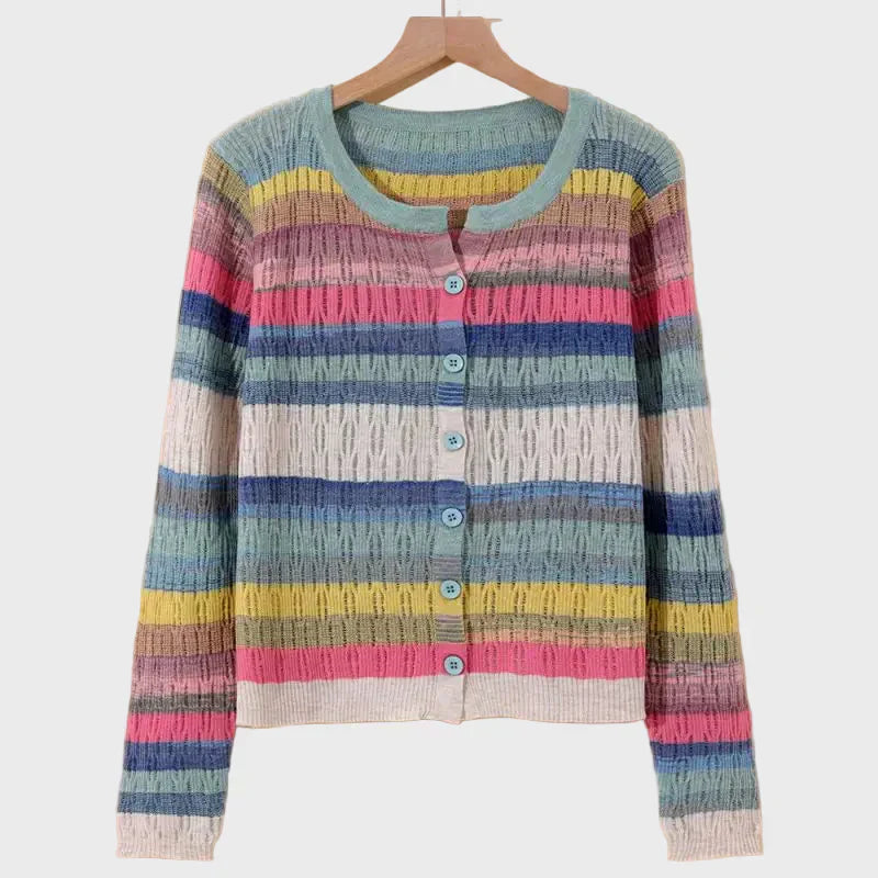 Desiree | Cardigan Tricoté Avec Design Rayé Inspiré des Années Passées