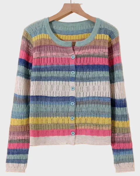 Desiree | Cardigan Tricoté Avec Design Rayé Inspiré des Années Passées