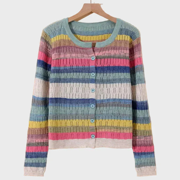 Desiree | Cardigan Tricoté Avec Design Rayé Inspiré des Années Passées