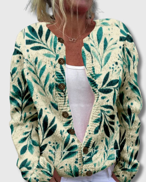 Nicolette – Cardigan Élégant avec Motif de Feuille