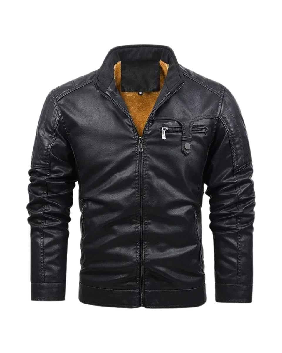 Veste en Cuir Doublée Fleece Rétro