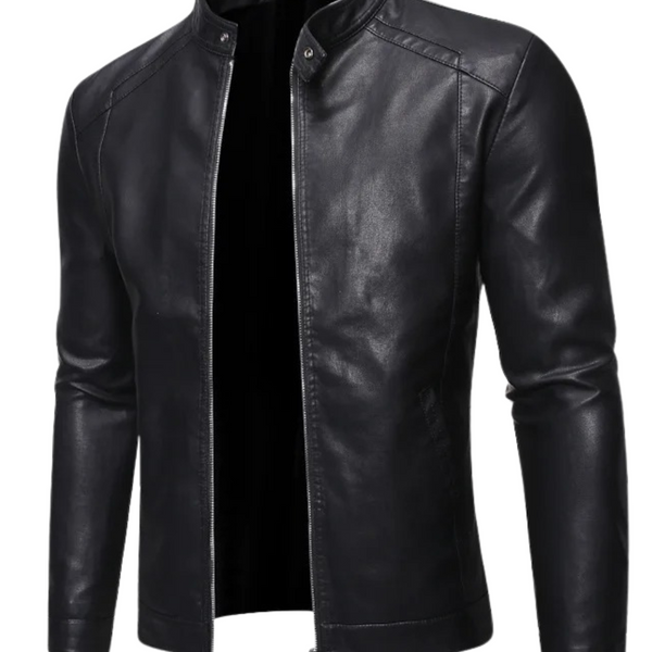 Veste en Cuir à Col Montant