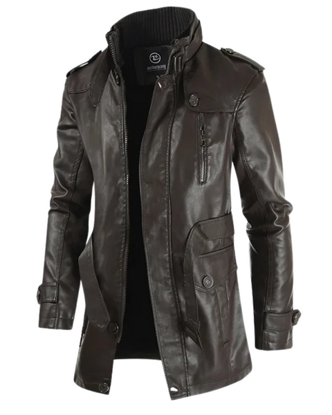 Veste de Moto Longue en Cuir Élégante