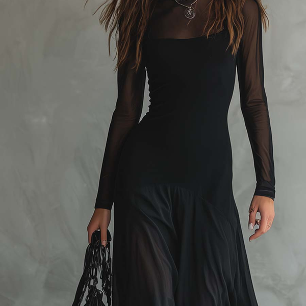 Black Loose-Fit Tulle Maxi Dress