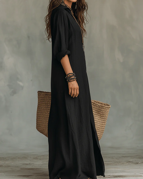 Soline | Relaxed V-Neck Button Maxi Dress