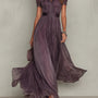 ESSENTIAL - Flavia • Long Purple Dress with Keyhole Neckline & Chiffon Lace Trim