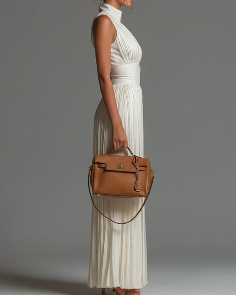 ESSENTIAL – White Pleated Chiffon Jumpsuit for Women