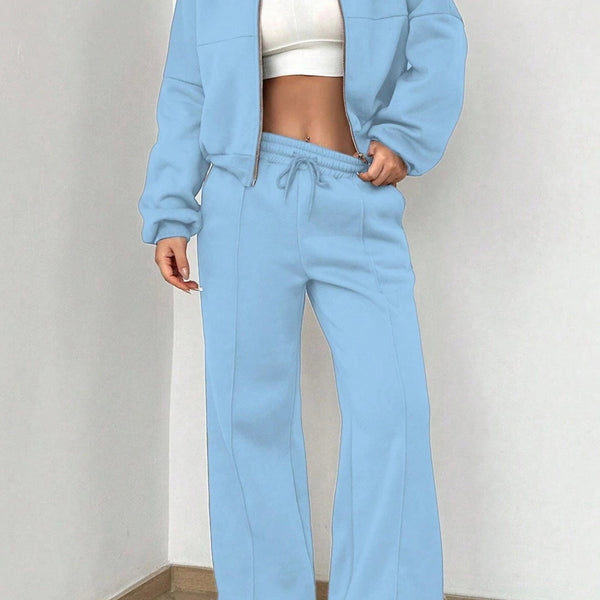 Ensemble de Pantalon et Cardigan Col Montant à Zip