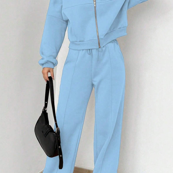 Ensemble de Pantalon et Cardigan Col Montant à Zip