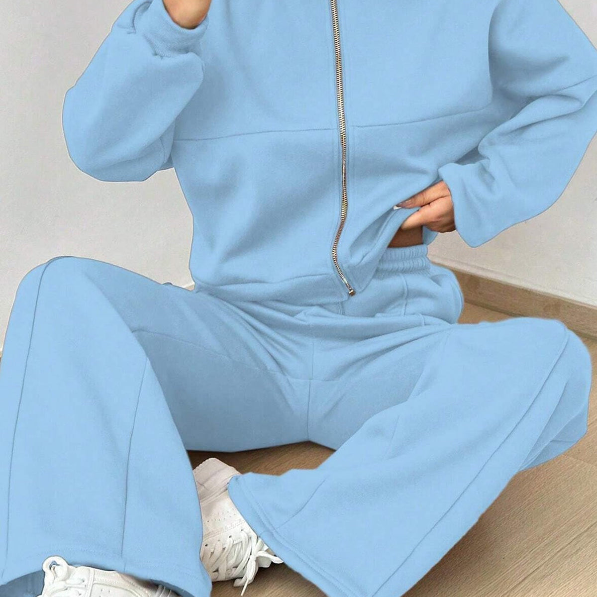 Veste Cardigan sans Col à Zip et Pantalon