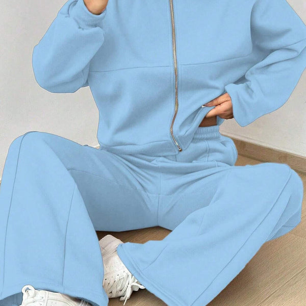 Veste Cardigan sans Col à Zip et Pantalon