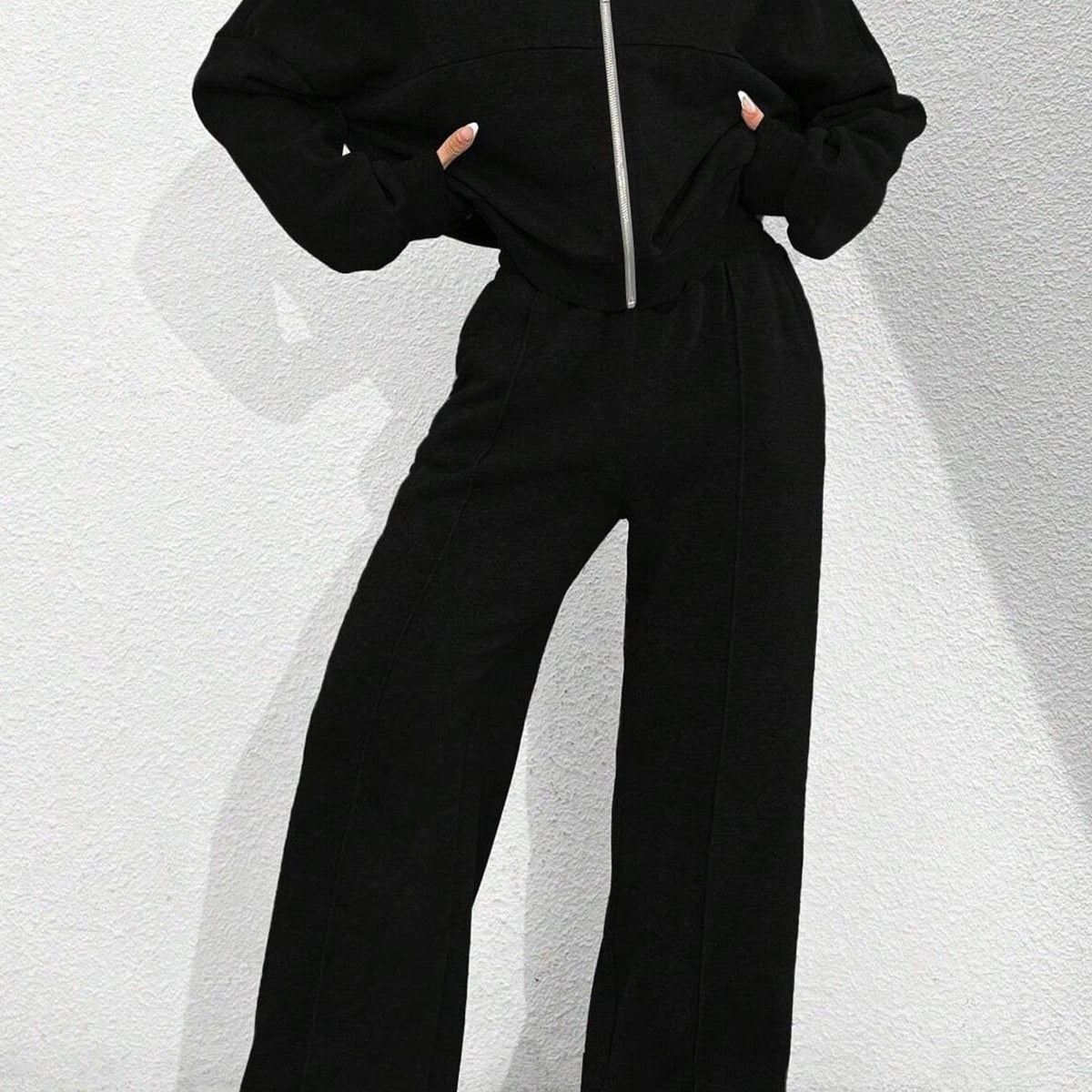 Ensemble de Pantalon et Cardigan Col Montant à Zip