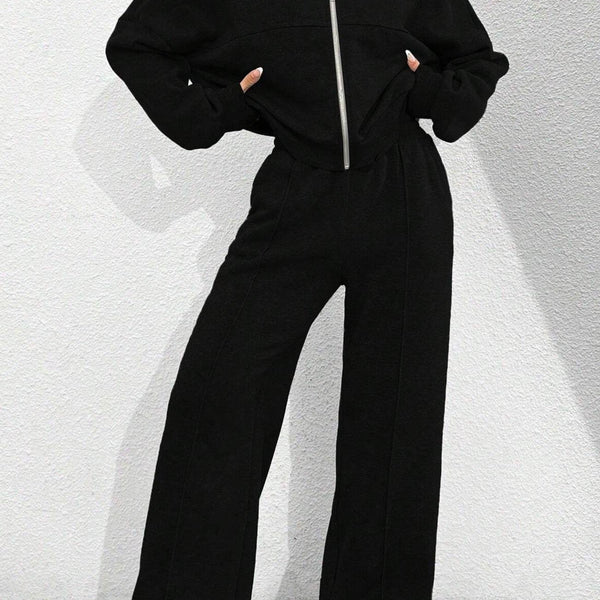 Ensemble de Pantalon et Cardigan Col Montant à Zip