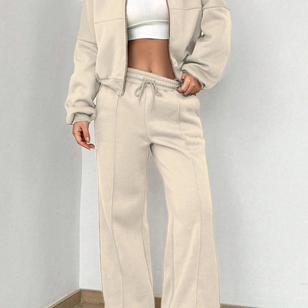 Veste Cardigan sans Col à Zip et Pantalon