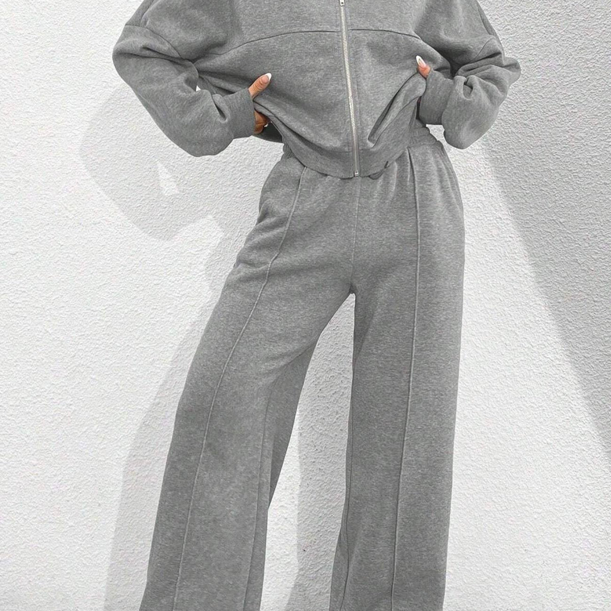 Ensemble de Pantalon et Cardigan Col Montant à Zip