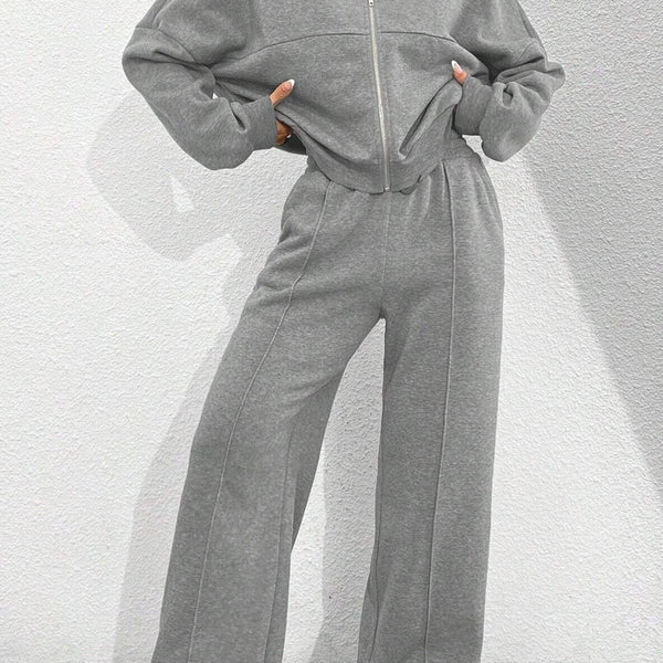 Veste Cardigan sans Col à Zip et Pantalon