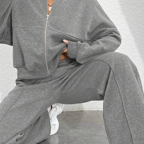 Ensemble de Pantalon et Cardigan Col Montant à Zip