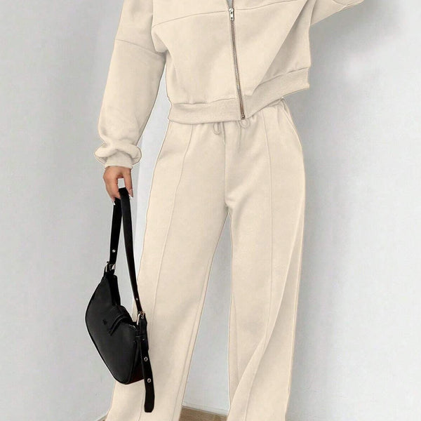 Veste Cardigan sans Col à Zip et Pantalon